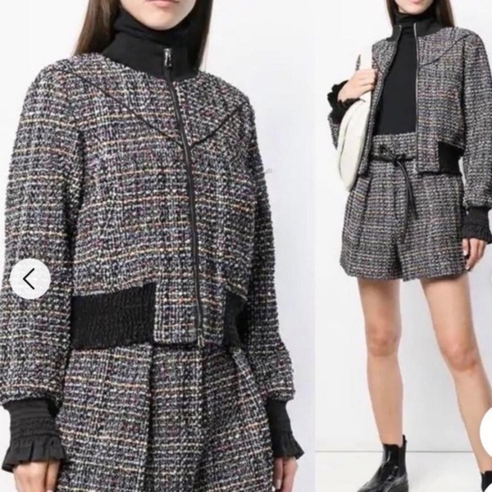 3.1 Phillip Lim Jacket Boucle Cropped Bomber in Black Tweed